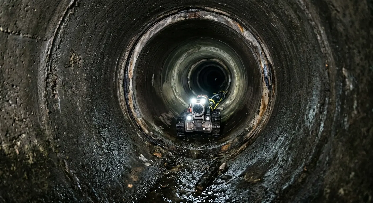 Robotic sewer camera inspecting pipe interior for Sewer Line Repair in West University Place
